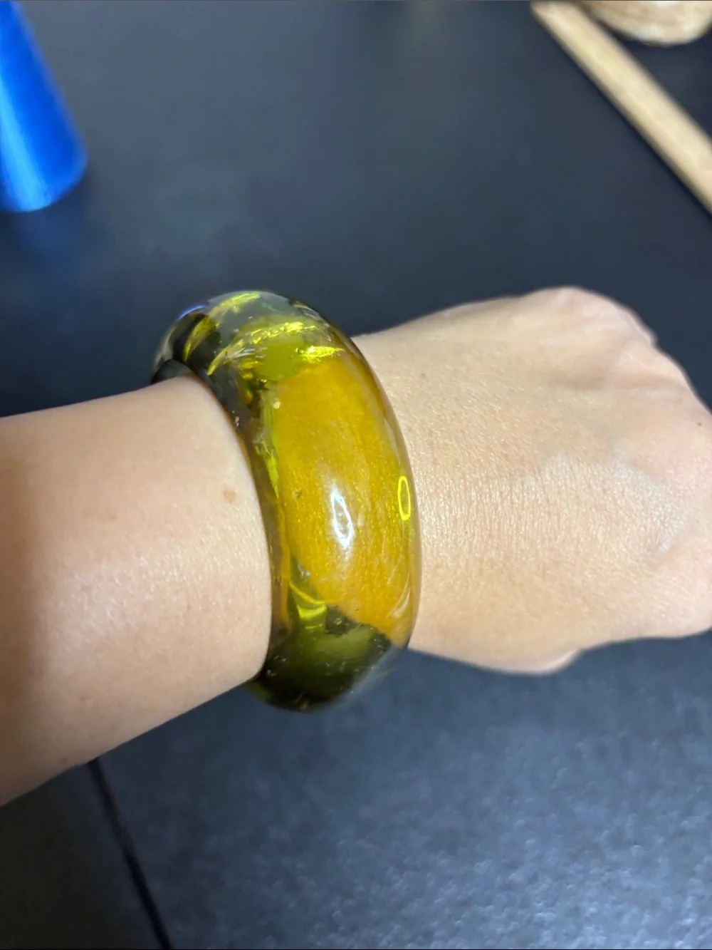 Y2K Retro Yellow Resin Cuff Bracelet - Women Jewelry